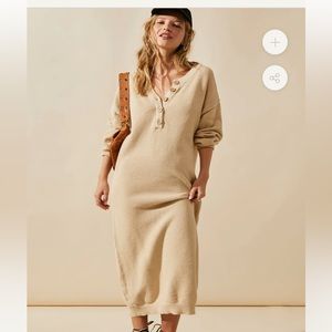 FREE PEOPLE HAILEE SWEATER MIDI DRESS - AU LAIT